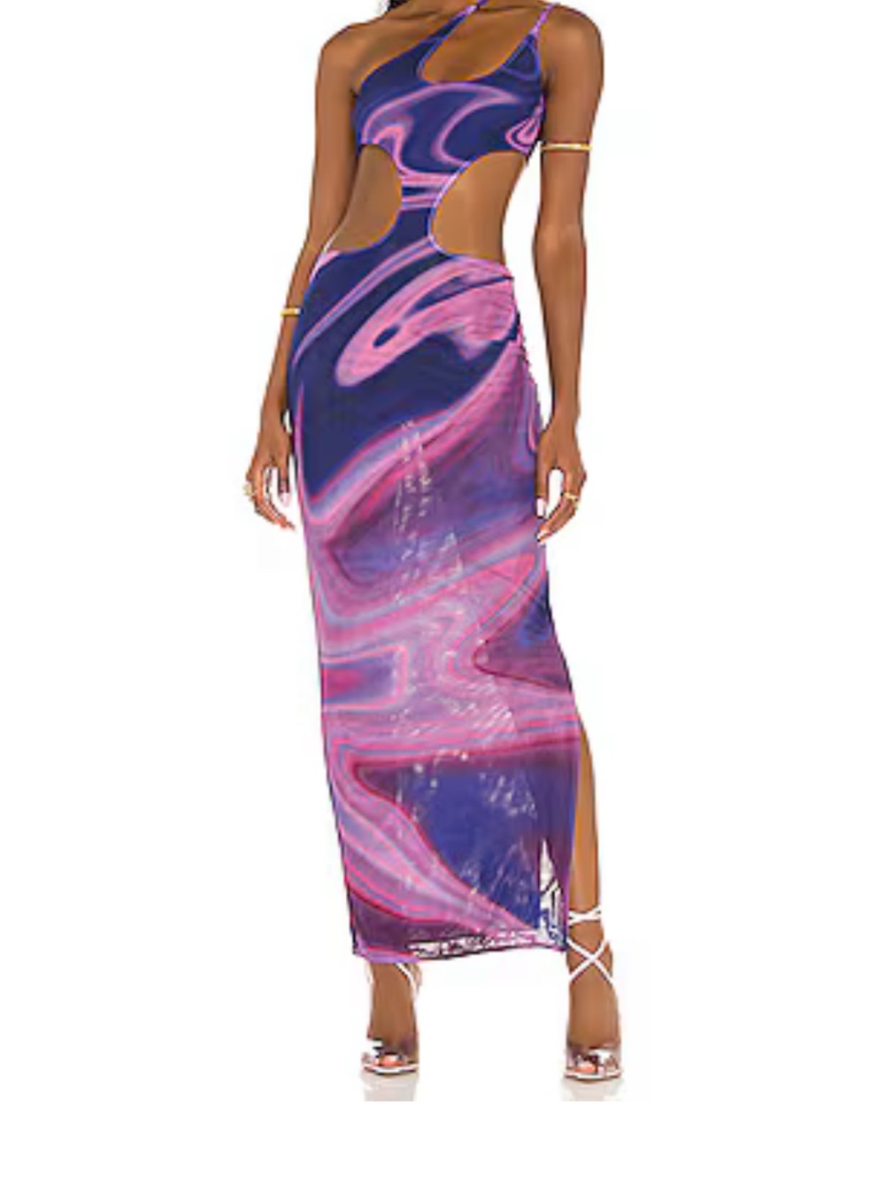 Farai London Purple and Pink Marble Cutout Maxi Dress
